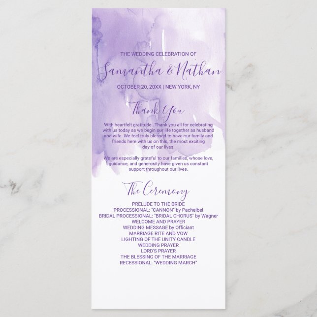 Programas de matrimonio Violet Purple Watercolor S (Anverso)