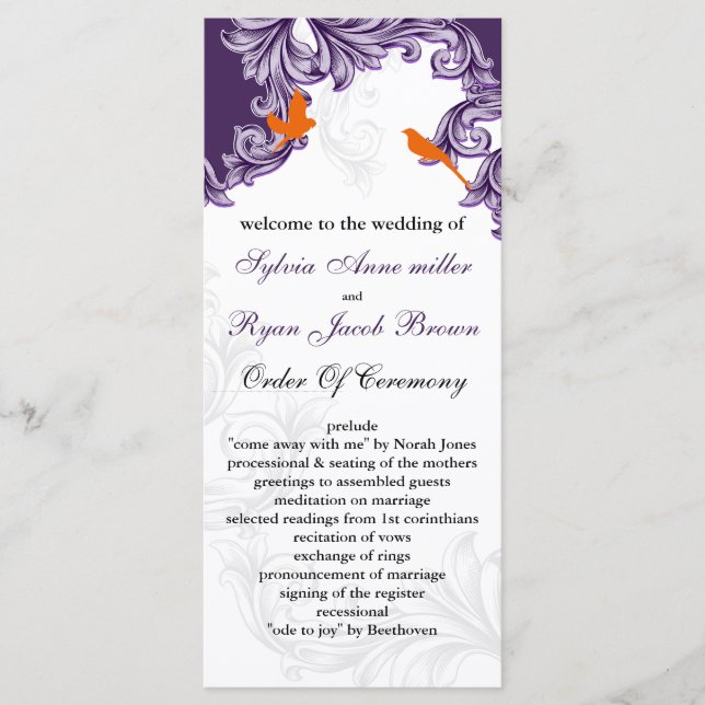 programas de pájaros amorosos púrpura y naranja (Anverso)