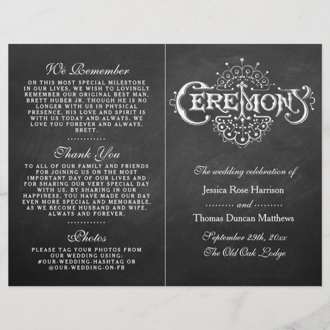 Programas elegantes de Boda de pizarra (Anverso)