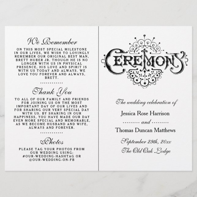 Programas Elegantes De Ceremonia De Boda Blanco Y  (Anverso)