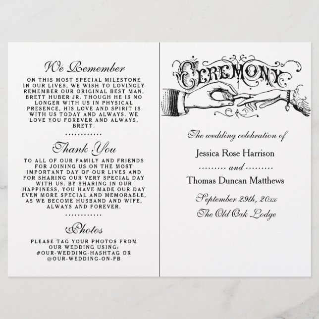 Programas Elegantes De Ceremonia De Boda Blanco Y  (Anverso)