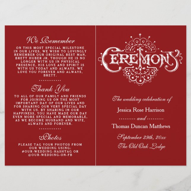 Programas Elegantes De Ceremonia De Bodas Rojos Y  (Anverso)