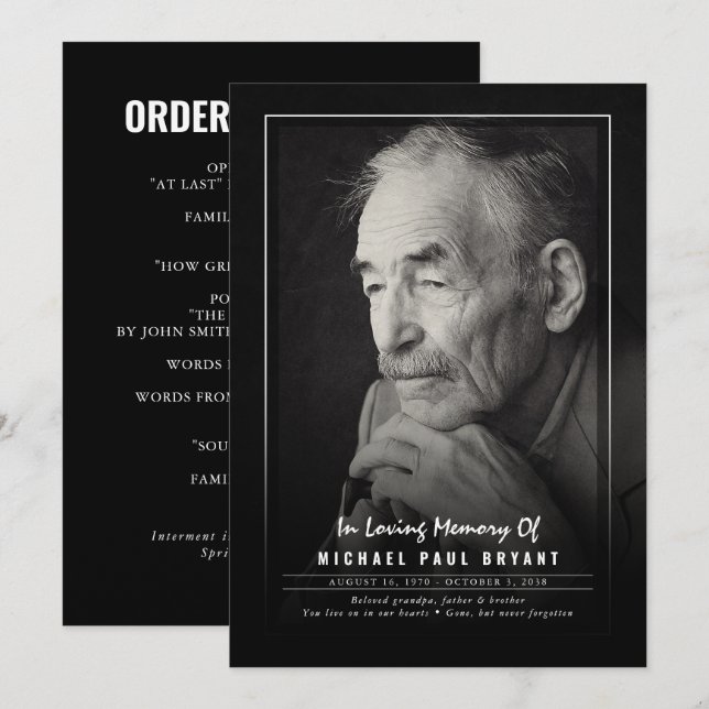 Programas Elegantes De Ceremonia Funeral Con Foto (Anverso / Reverso)