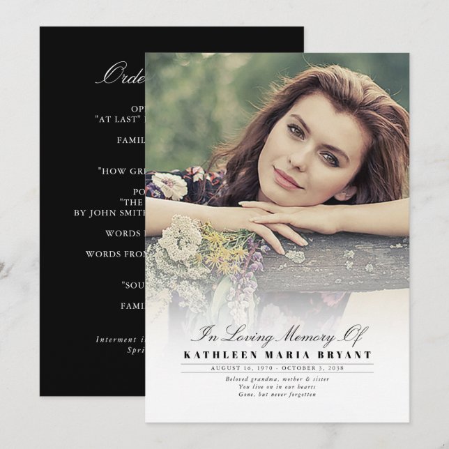 Programas Elegantes De Ceremonia Funeral Con Foto (Anverso / Reverso)