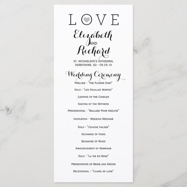 Programas Gray Simple Love Wedding (Anverso)