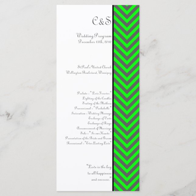 Programas modernos de Bodas Neón Verde/Gris Chevro (Anverso)