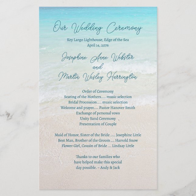 Programas planos de boda por el mar asequibles (Anverso)