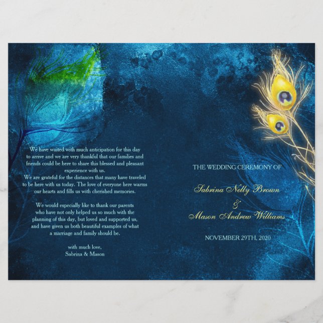 Programas Rustic Peacock Blue Bi Fold Wedding (Anverso)