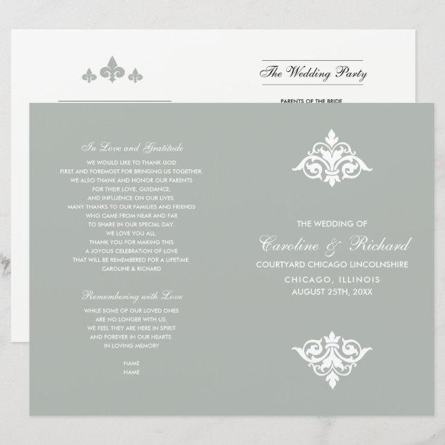 Programas Vintage Ornamental de Boda Doble (Anverso / Reverso)