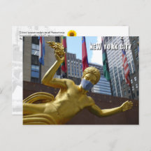Prometeo con máscara facial - postal de NYC