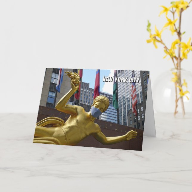 Prometeo con máscara facial - tarjeta NYC (flor amarilla)