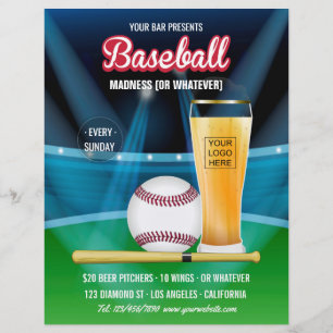 Promoción de menú de evento de béisbol de bar agre