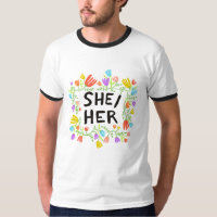 Pronouns arcoiris con coloridas camisetas
