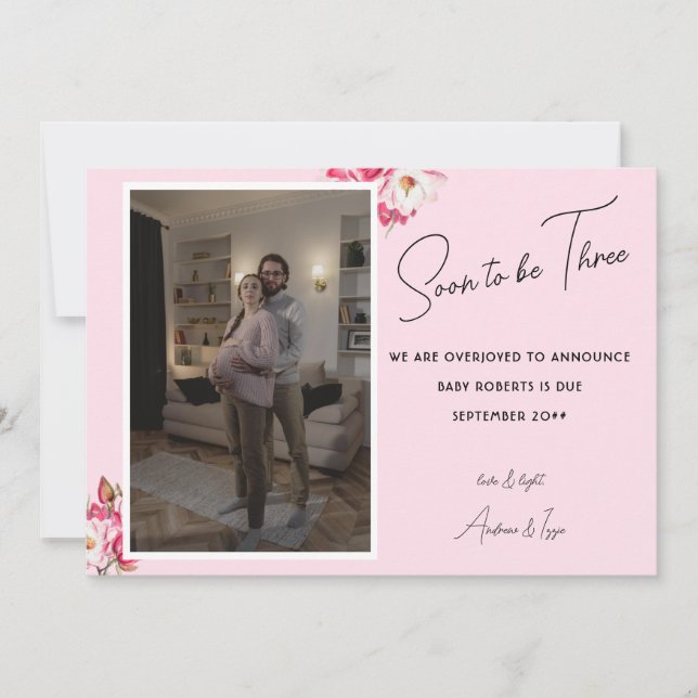 Pronto será la Invitación de tres fotos de embaraz (Anverso)