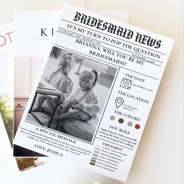 Propuesta de dama de honor periódico + tarjeta de  (Subido por el creador)