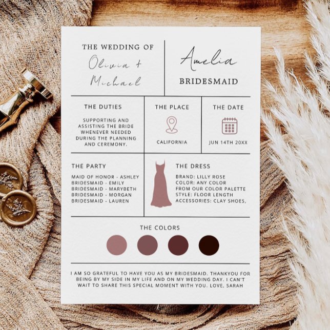 Propuesta de dama de honor y tarjeta de doncella d (Bridesmaid Proposal & Maid of Honor Card)