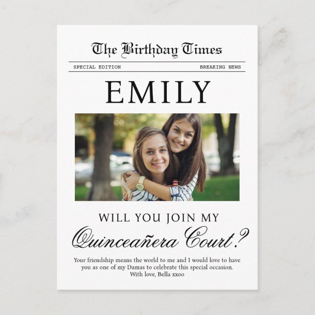 Propuesta de tribunal de Quinceañera postal de per (Anverso)