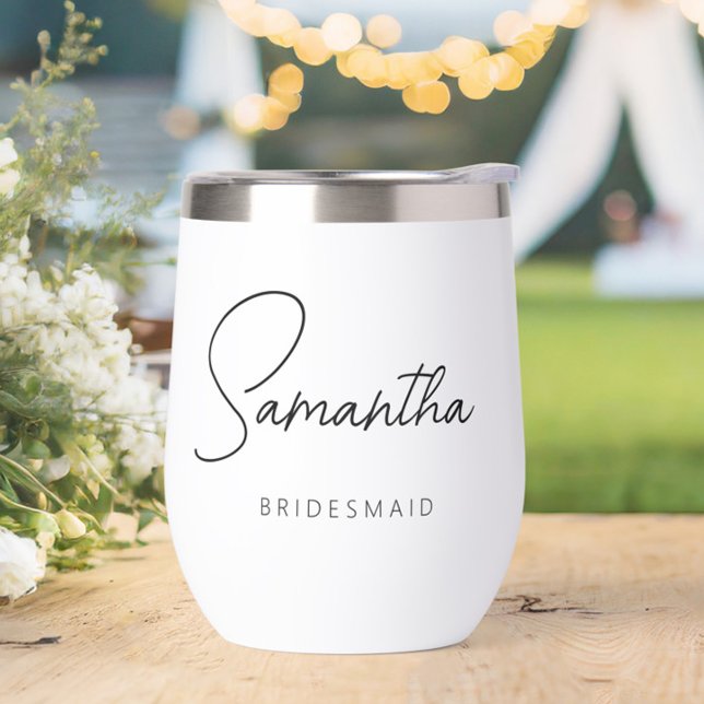 Propuesta moderna y sencilla de dama de honor pers (Personalized Bridesmaid Wine Tumbler - perfect for bridesmaid proposals & bachelorette party favors)