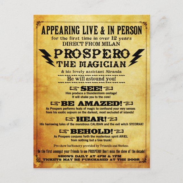 ¡PROSPERO! Postal mágica shakespeareana (Anverso)