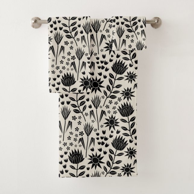 Protea Floral Block Print Millefleur Ropa negra (In situ)