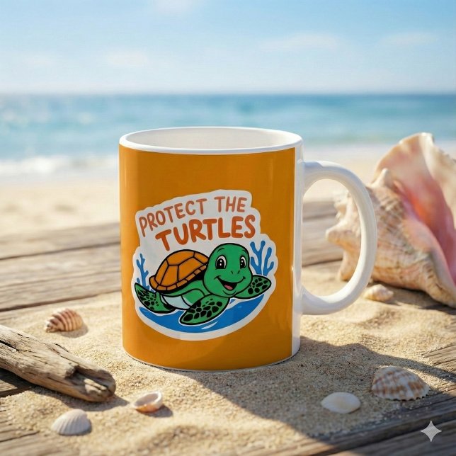 Proteger la taza de tortugas (Spread awareness with this adorable, "Protect the turtles" mug! )