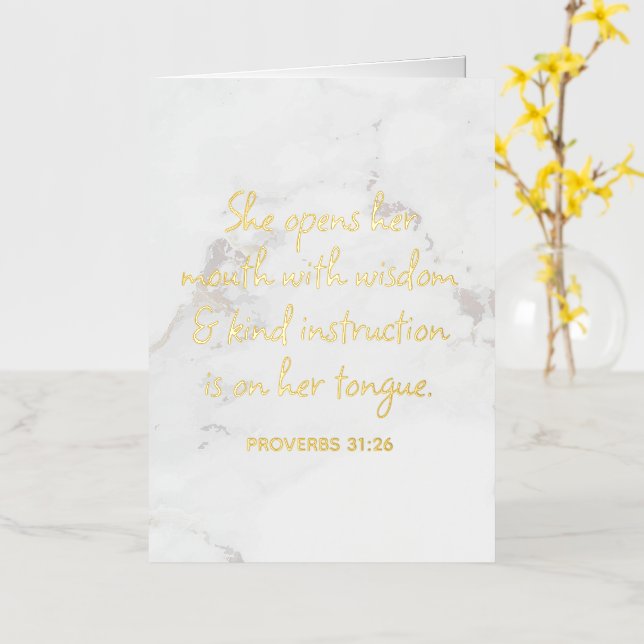 Proverbios 31:26 Versículo de la Biblia en Mármol  (flor amarilla)