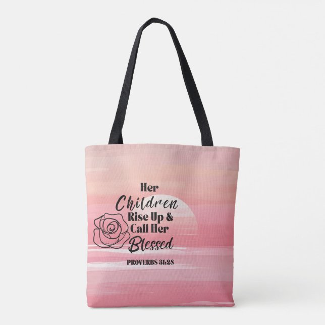 Proverbios 31:28 "Madre" Bolsa Tote - Diseño Rosa (Reverso)