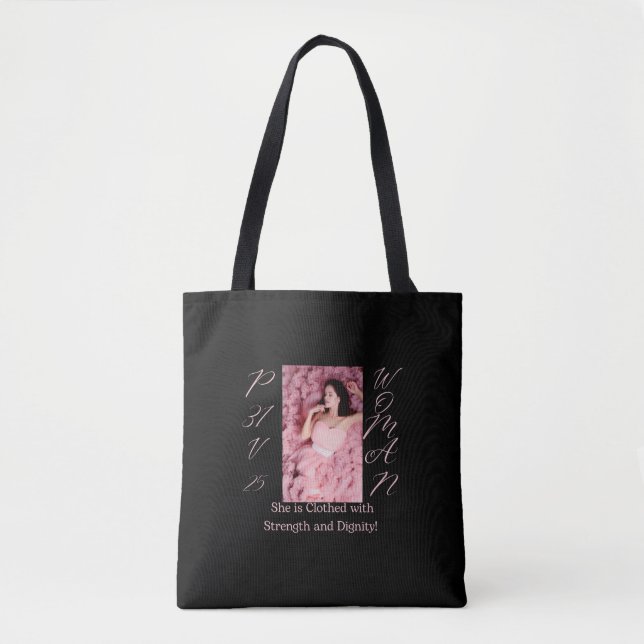 Proverbios 31 Bolsa De Tote Rosa Y Negro Para Muje (Anverso)