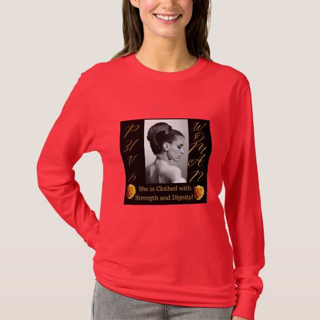 Proverbios 31 Mujer Camiseta Red LONG Sleeve (Anverso)