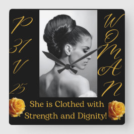 Proverbios 31 Mujer Reloj cuadrado negro y amarill