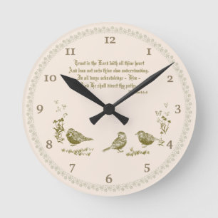 Proverbios 3:5-6 Reloj de pared con pájaros, flore