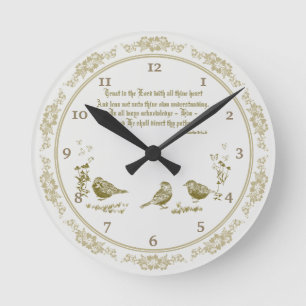 Proverbios 3:5-6 Reloj de pared con pájaros, flore