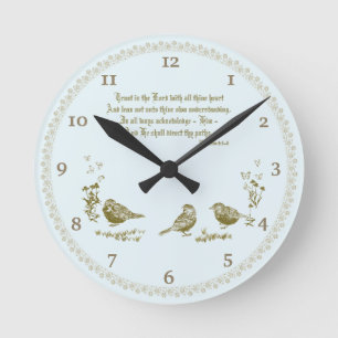Proverbios 3:5-6 Reloj de pared con pájaros, flore