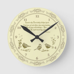 Proverbios 3:5-6 Reloj de pared con pájaros, flore