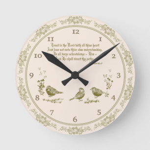 Proverbios 3:5-6 Reloj de pared con pájaros, flore