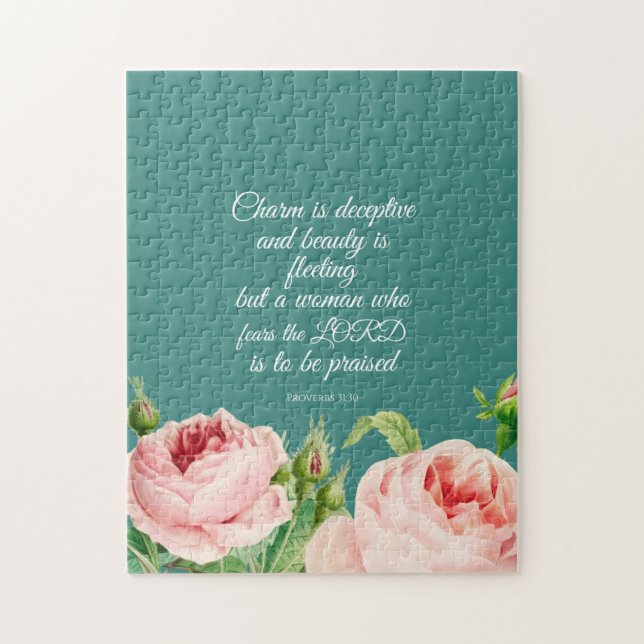 Proverbios florales 31:30 Rompecabezas (Vertical)