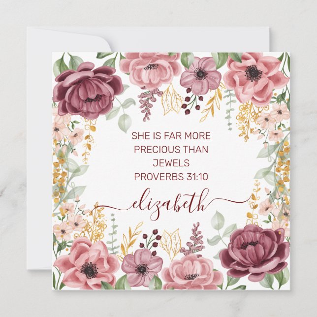 Proverbs 31 Elegante flor rosa pastel tarjeta plan (Anverso)