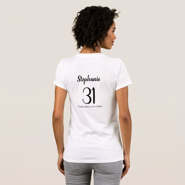 Proverbs 31 Mujer Camiseta (Reverso completo)