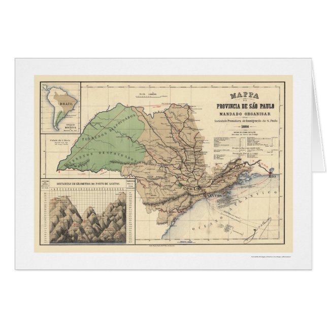 Provincia del mapa 1886 de Sao Paulo el Brasil (Anverso (Horizontal))