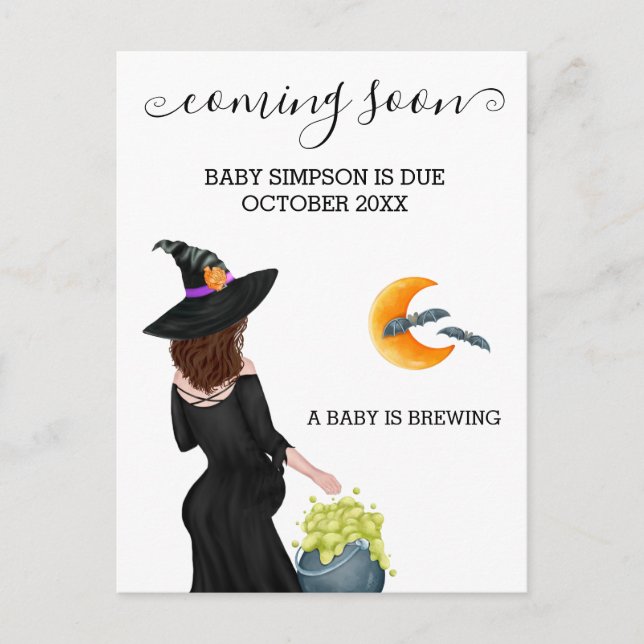 Próximamente Invitación de embarazo Bruja Hallowee (Anverso)