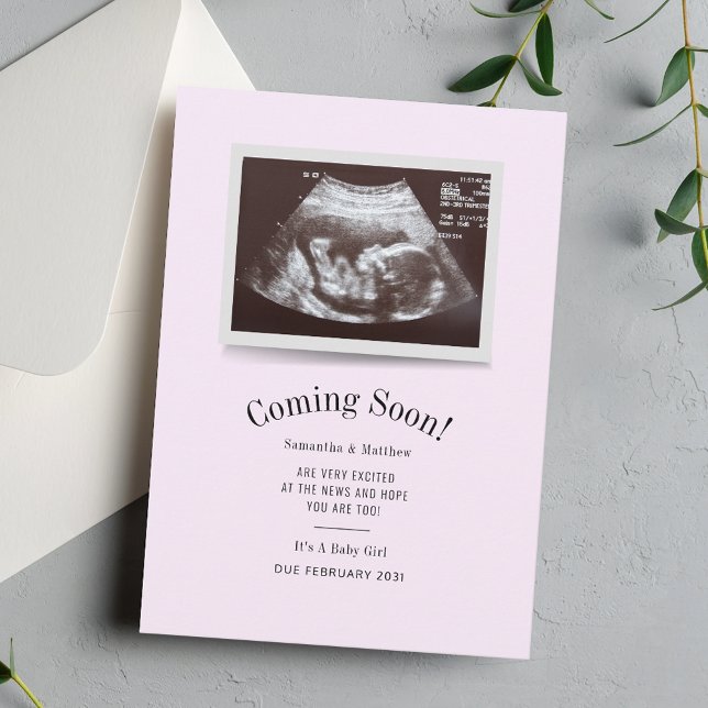 Próximamente Ultrasonido Foto Anuncio de Embarazo (Pregnancy Announcement Baby Sonogram Scan Custom Card)