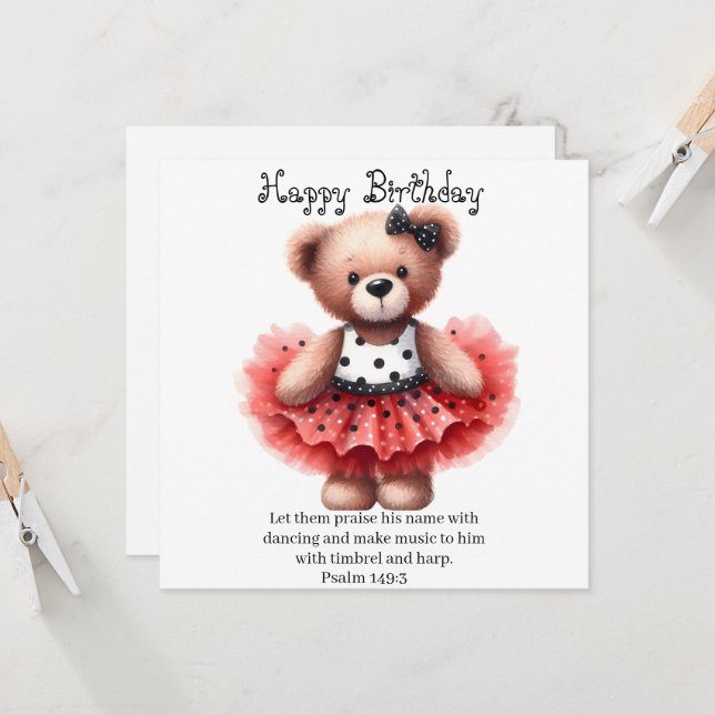 Psalm 149:3 Teddy Ballerina Flat Greeting Card (Anverso/Reverso In Situ)