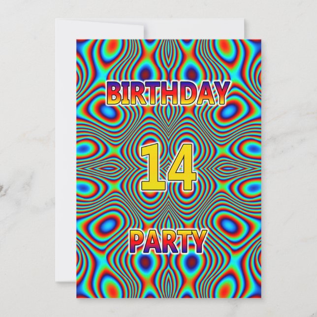 Psicodelia 14ª invitación a fiesta de cumpleaños (Anverso)