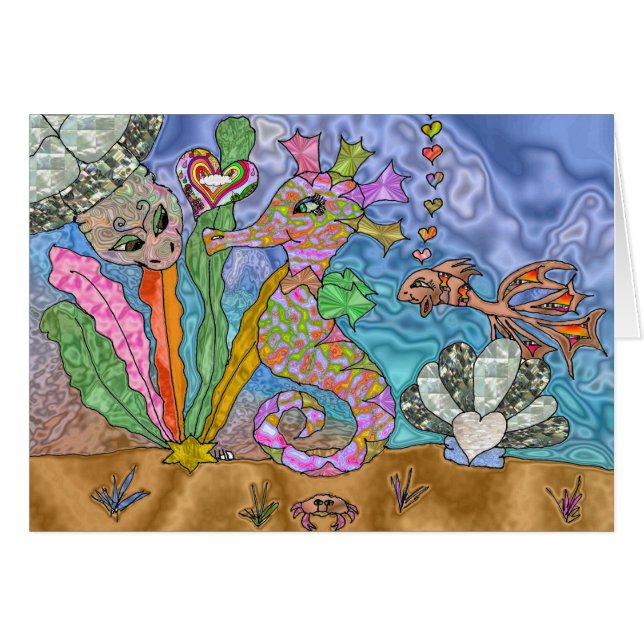 Psicodelia Seahorse Sea Turtle Art (Anverso (Horizontal))