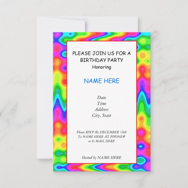 Psicodélica tarjeta de invitación a la fiesta de c (Anverso)