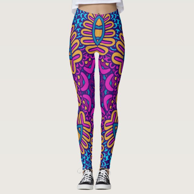 Psicodélico Patrón Tribal Leggings - Vibrante Boho (Anverso)