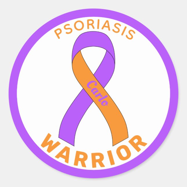 Psoriasis Warrior Ribbon Pegatina de Ronda Blanca (Anverso)