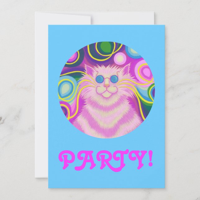 Psy-cat-delic Invitación 'Fiesta' rosa azul (Anverso)