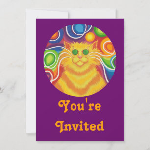 Psy-cat-delic invitación morada