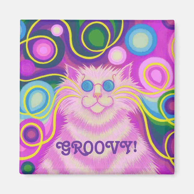 Psy-cat-delic Pink 'Groovy' frigorífico con imán c (Frente)